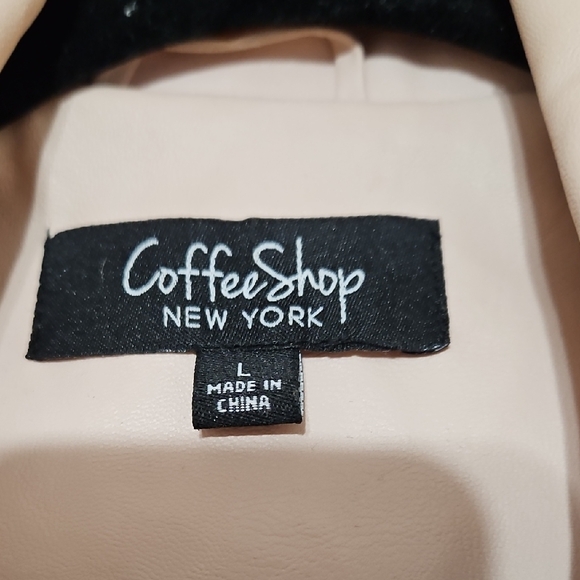 CoffeeShop Women's Blush Leather Jacket with Lace-Up Sleeves - Picture 2 of 3